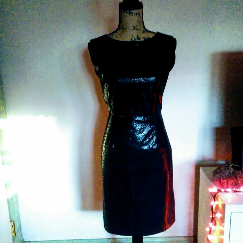 Black Alligator Skin Print Dress